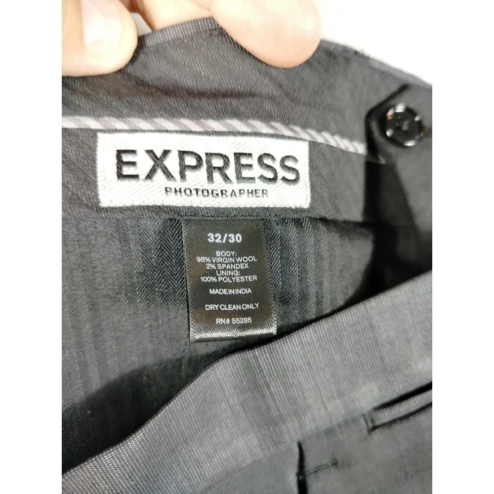 Express Photographer Pants Mens 32 Gray Check Wool Blend Dress Slacks Office